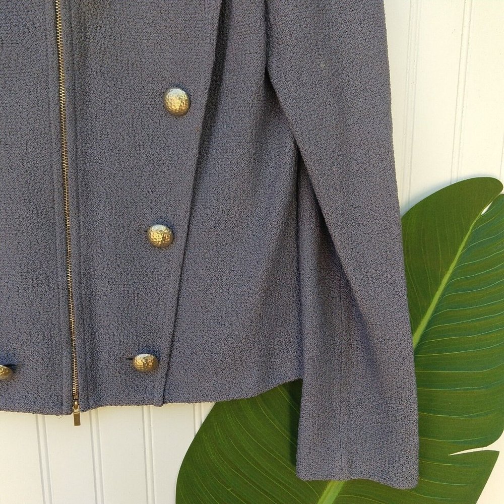 St. John Santana Knit Military Blazer Size 10 Gray Lavender Button Zip Front - Picture 4 of 10